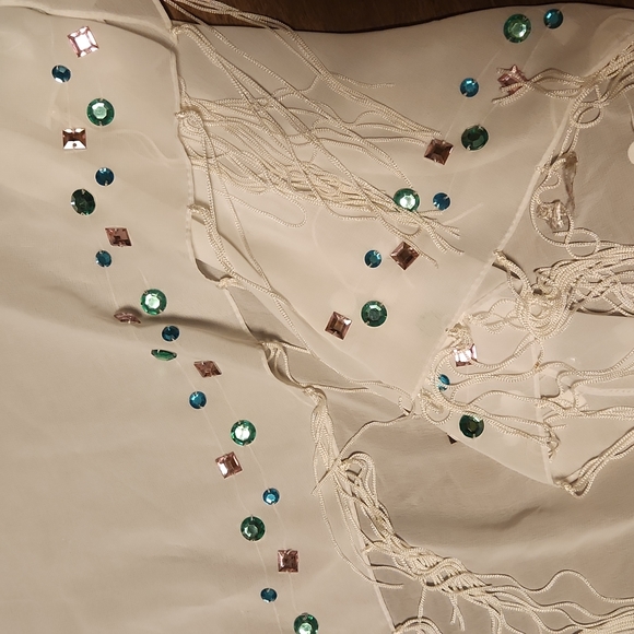 SARONG - SWIM BEACH WRAP w/GEMS- FRINGE - SHEAR **NEW** - Picture 3 of 4